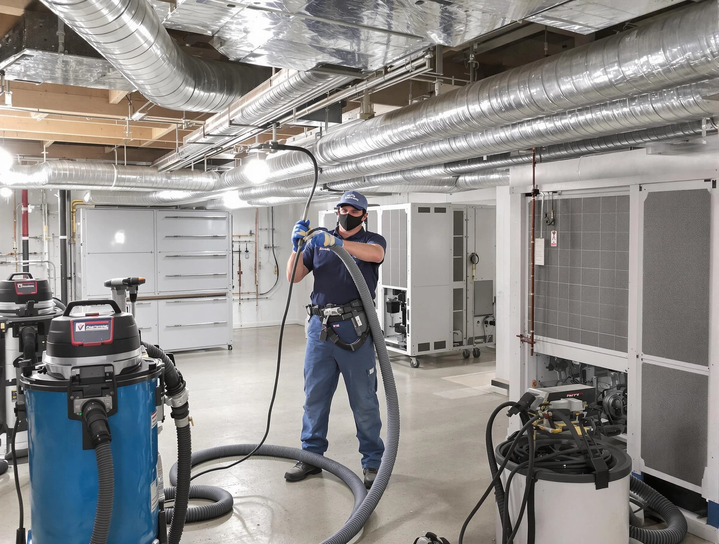 Huntington Beach Air Duct Cleaning specialist performing thorough central air duct cleaning for improved system efficiency in Huntington Beach