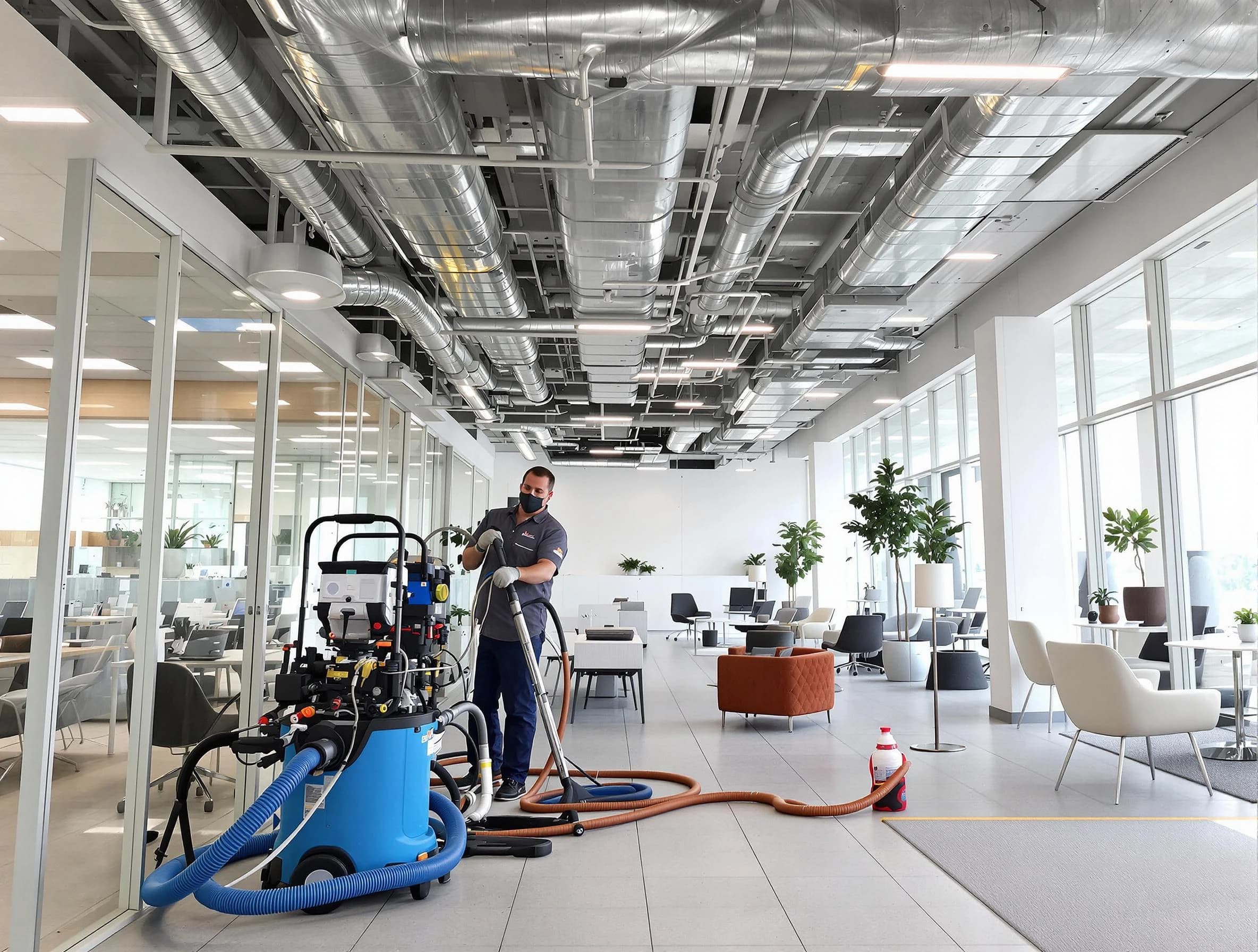 Huntington Beach Air Duct Cleaning team conducting comprehensive commercial duct cleaning at a business location in Huntington Beach