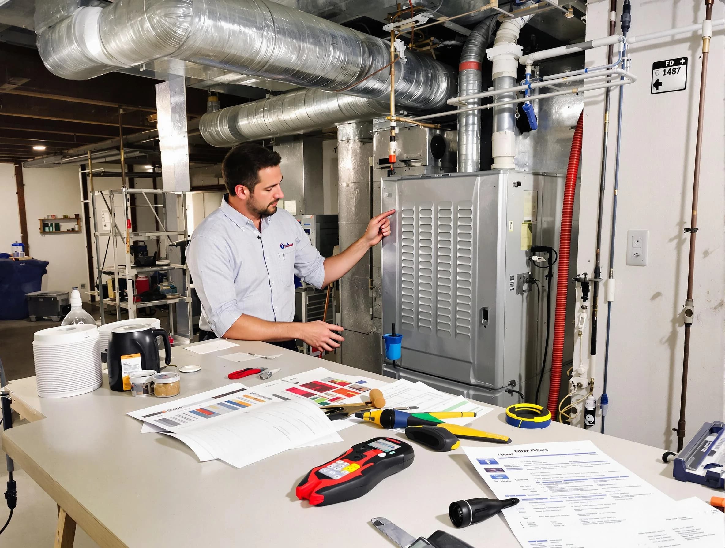Huntington Beach Air Duct Cleaning inspector conducting detailed filter system evaluation using professional diagnostic tools in Huntington Beach