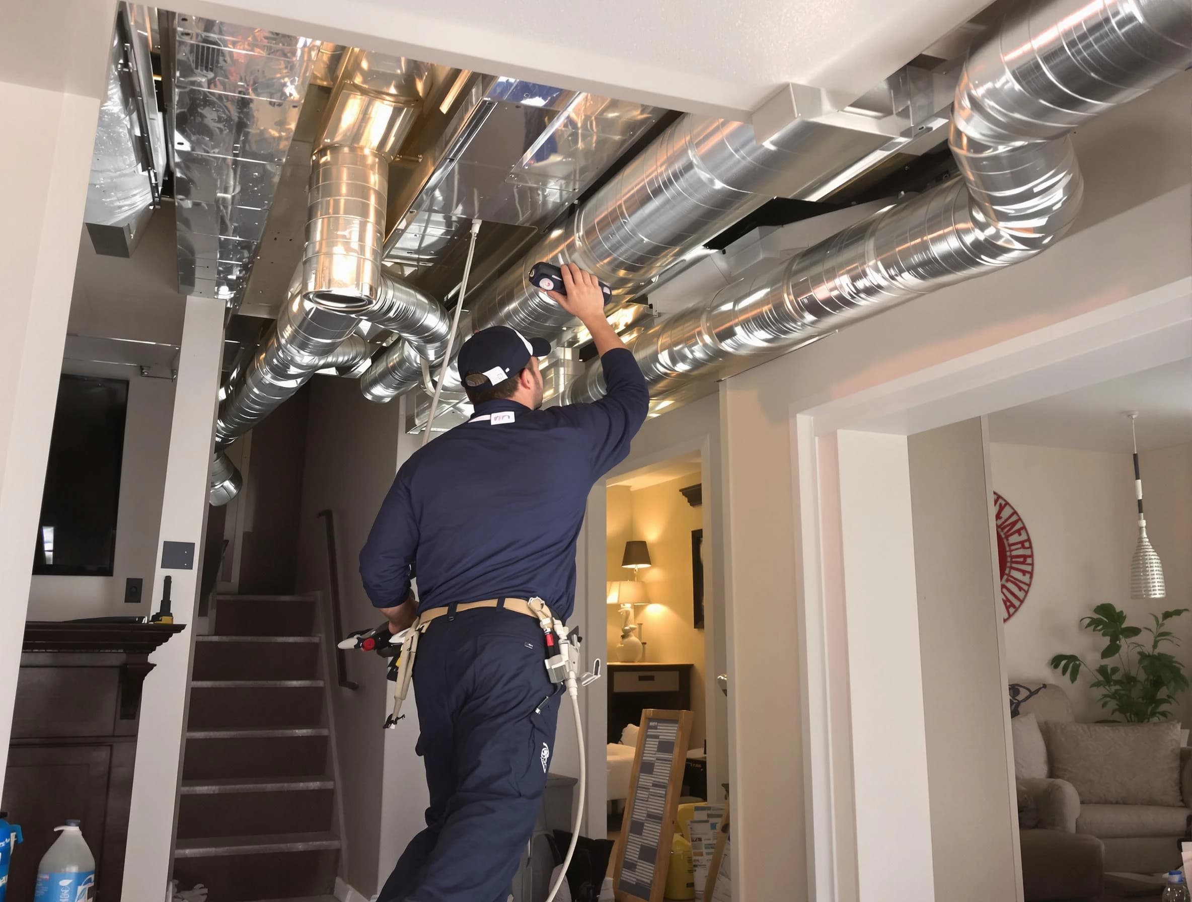 Huntington Beach Air Duct Cleaning expert performing specialized duct cleaning in a mobile home in Huntington Beach