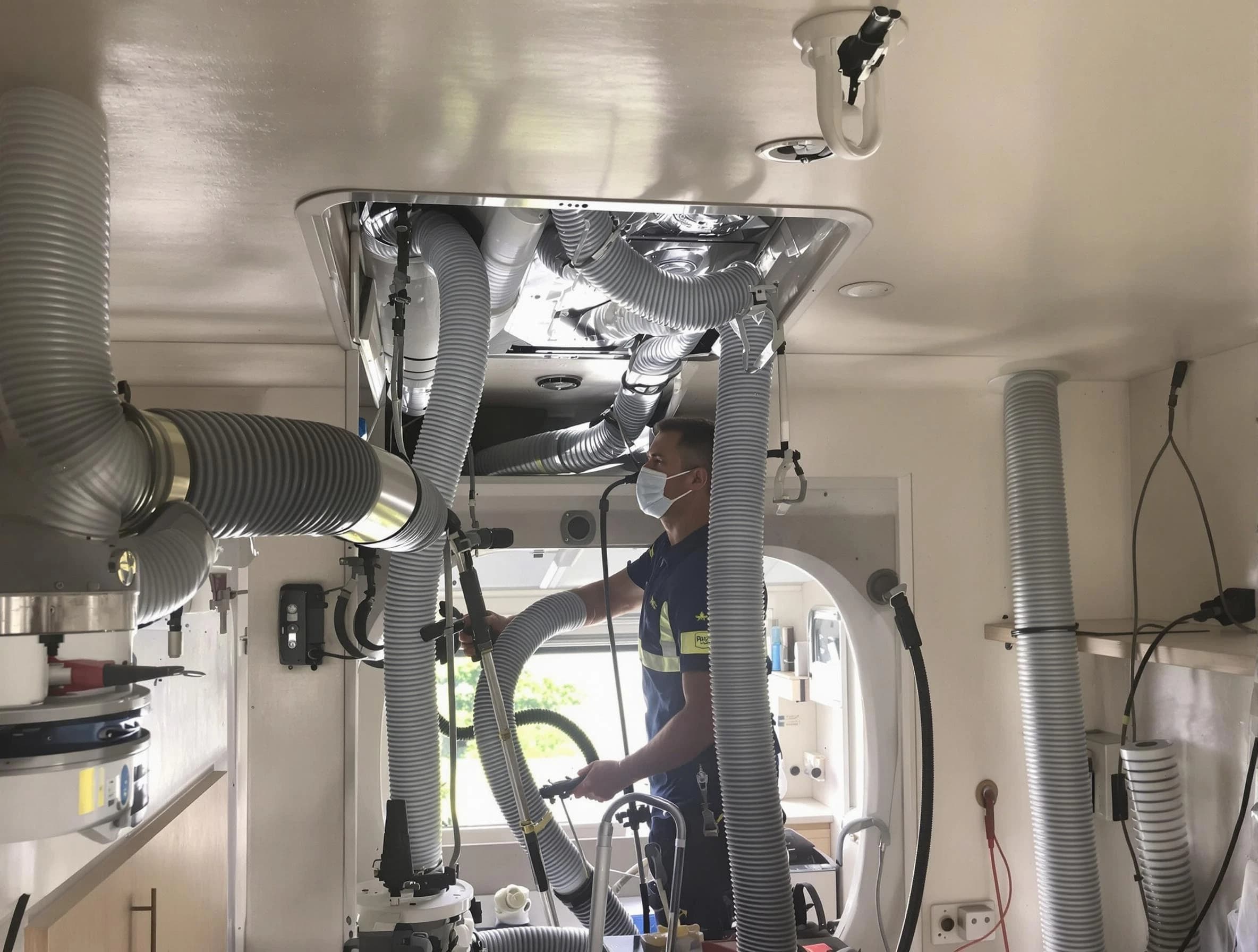 Huntington Beach Air Duct Cleaning specialist performing precise mobile home duct cleaning in Huntington Beach