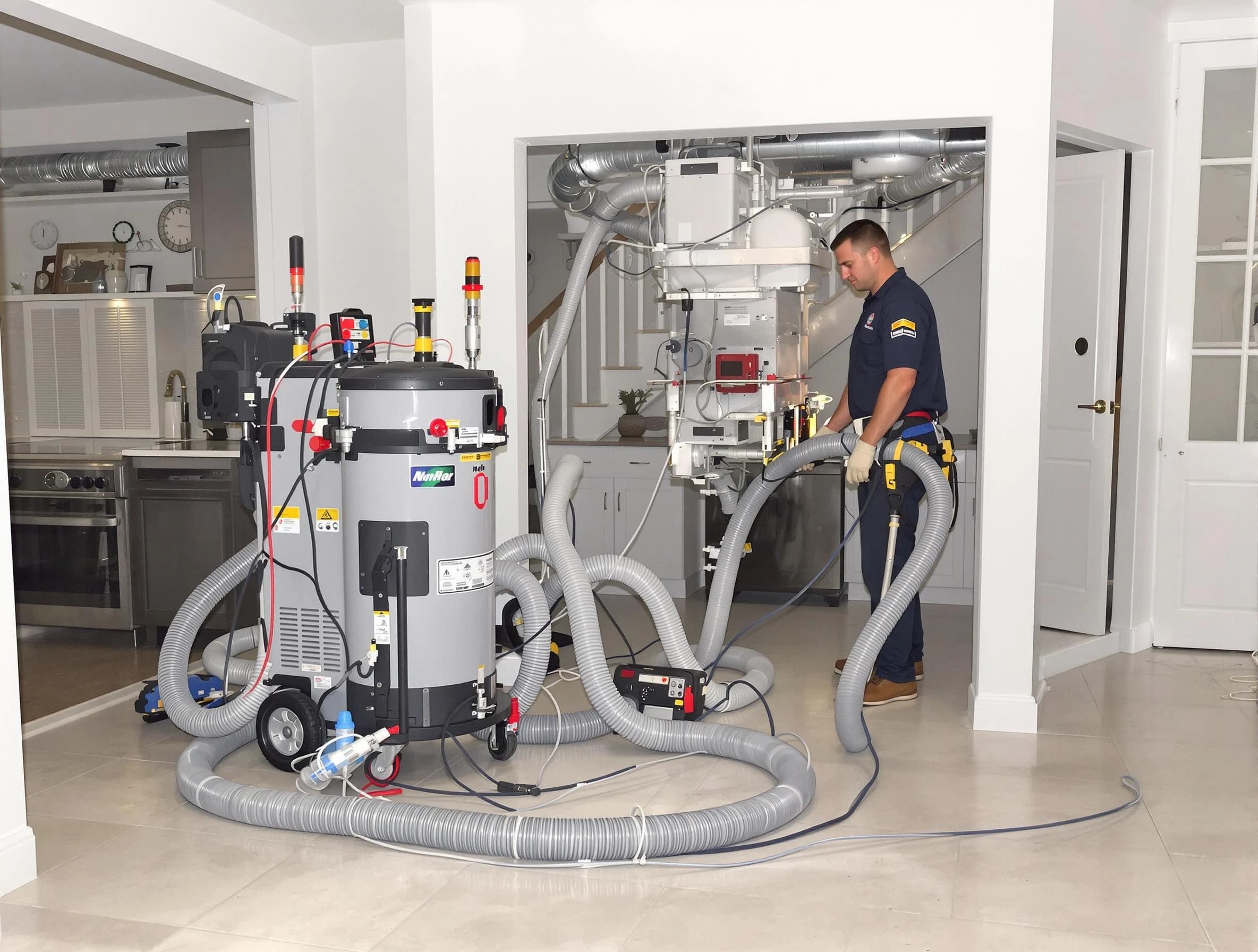 Huntington Beach Air Duct Cleaning technician operating negative pressure cleaning equipment for thorough duct maintenance in Huntington Beach