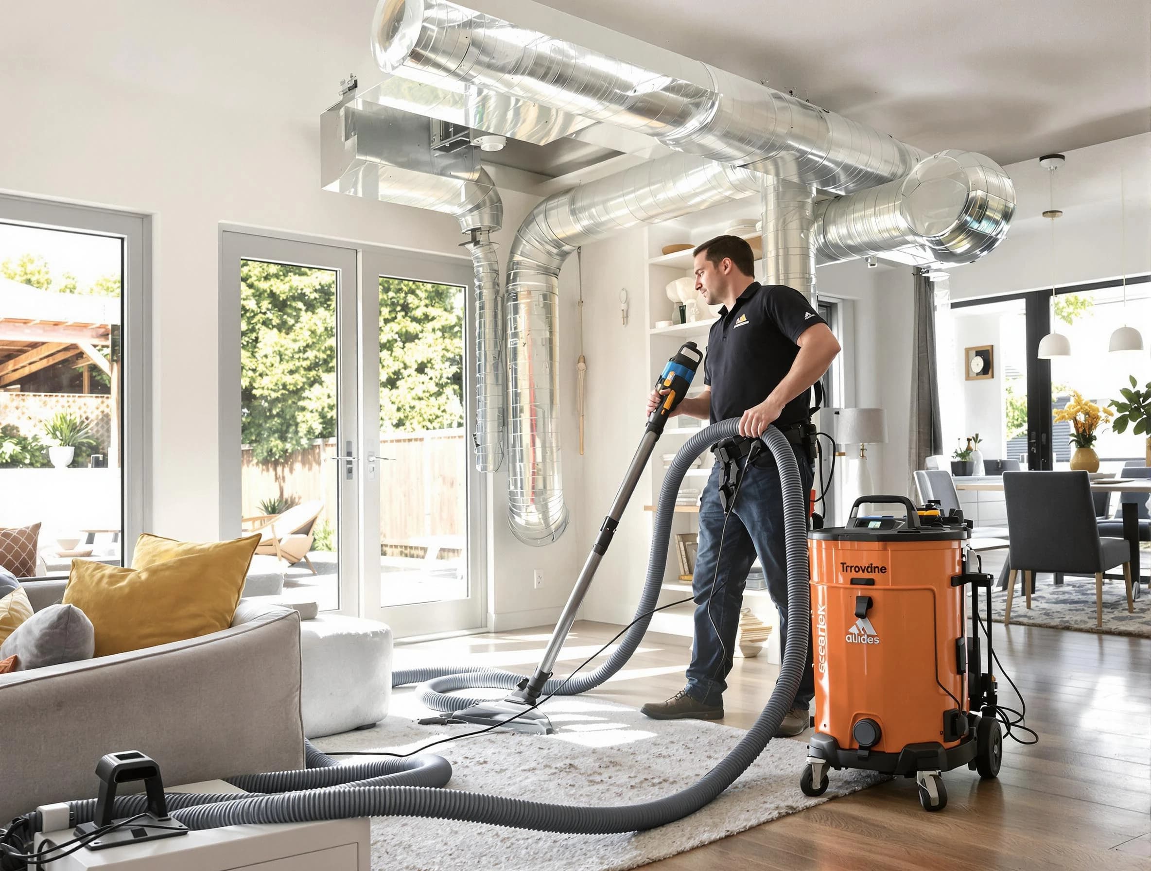 Huntington Beach Air Duct Cleaning specialist performing thorough residential duct cleaning using advanced equipment in Huntington Beach