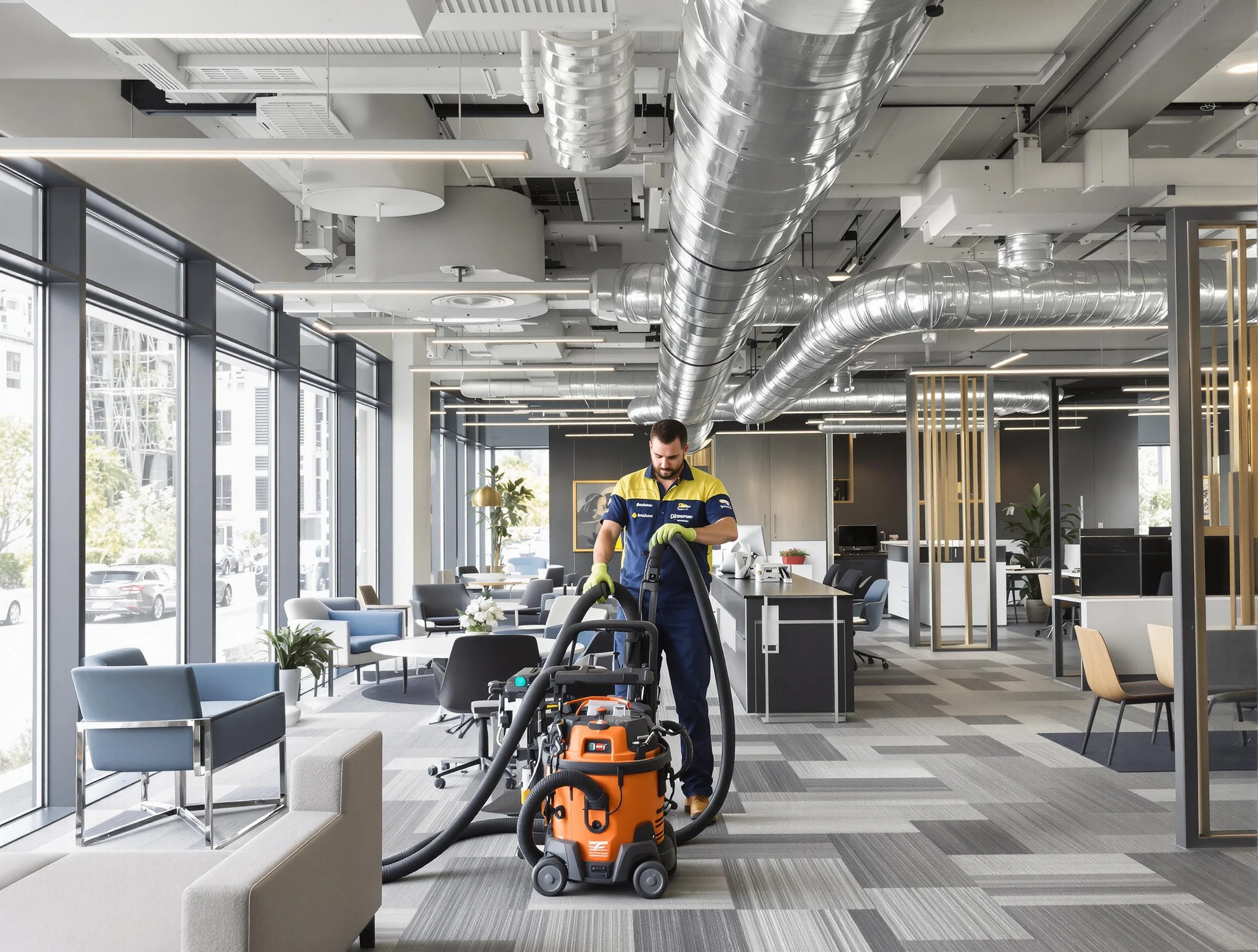 Huntington Beach Air Duct Cleaning team performing thorough commercial duct cleaning at a Huntington Beach business center