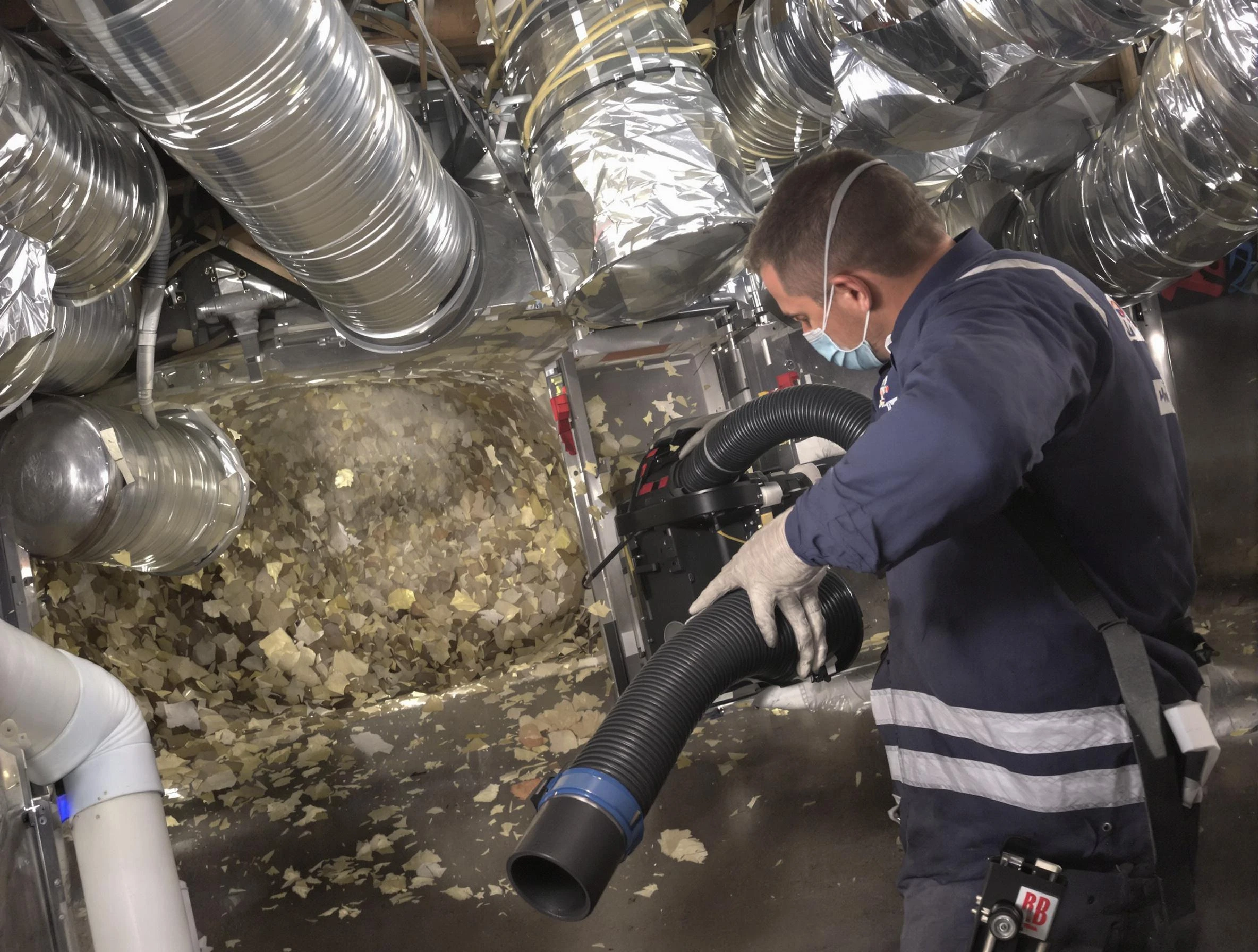 Huntington Beach Air Duct Cleaning specialist operating negative pressure cleaning equipment for thorough duct maintenance in Huntington Beach